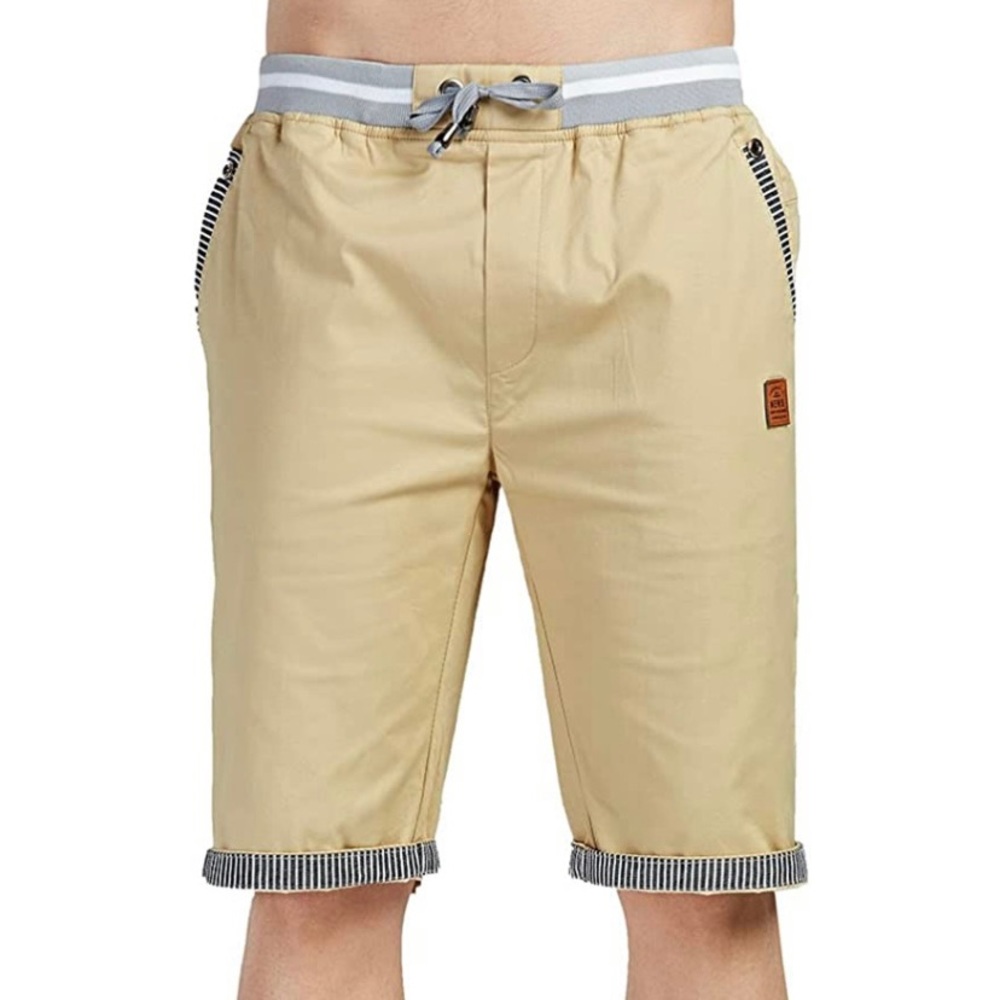 Justsun Mens Shorts Casual Classic Fit With Elastic Waist And Pockets 2XL Khaki